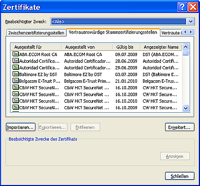IE Zertifikatverwaltung